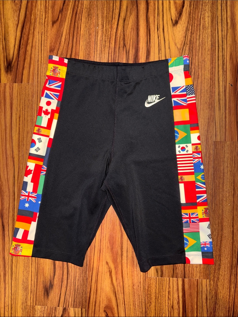 Nike Black Kids Swim Shorts with Multicolor Flag Side Panels